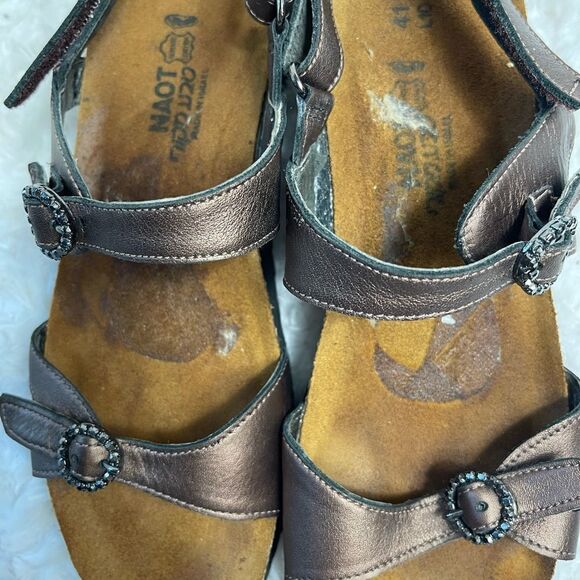 Naot leather metallic brown straps slings back wedge sandals size 10 - Picture 6 of 10